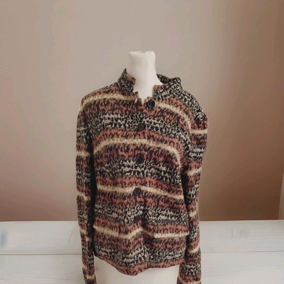 Basler Women's Polyester Mohair Collared Striped Jacket Size 36 - Picture 1 of 8